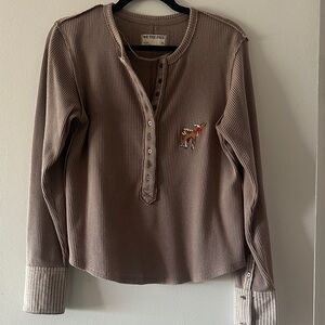 We The Free Taupe Henley Long Sleeve Top